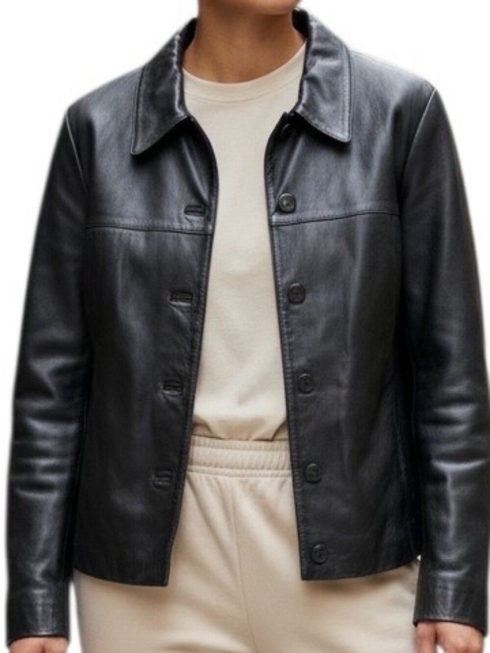 Colebrook Women's Black Button-Front Leather Jacket